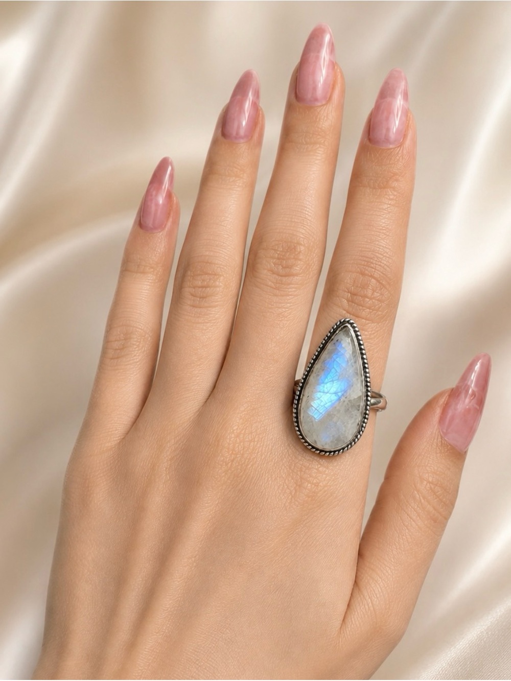 Sterling Silver Rainbow Moonstone Statement Ring